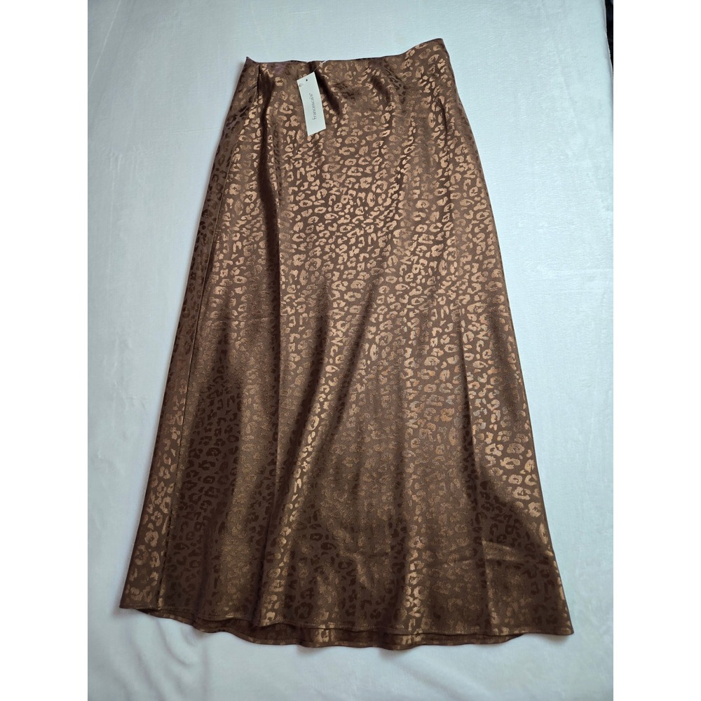 Mi Ami Francescas Brown Leopard Satin Midi Skirt Mildred Z50 Bronze Small NWT